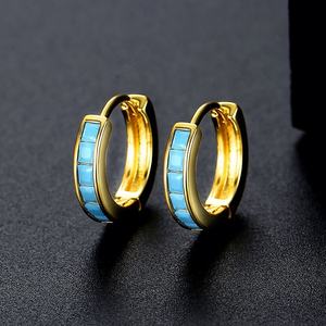 Pendientes de Aro de Aleación de Cobre Chapados en Oro con Circonita Geométrica de Estilo Francés Cristiano, Azules y Modernos para Mujer - Product Image 6