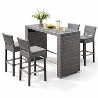 Ensemble de table de bar en rotin PE d'extérieur, 4 places, ensemble de table haute en osier, résistant aux intempéries, pour patio, jardin, balcon, mobilier de bar