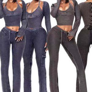 KY <strong>Women's</strong> Tight Stretch Denim Matching Set Zipper <strong>Jacket</strong> and <strong>Cargo</strong> Pants Y2K Casual Co-ords - Product Image 5