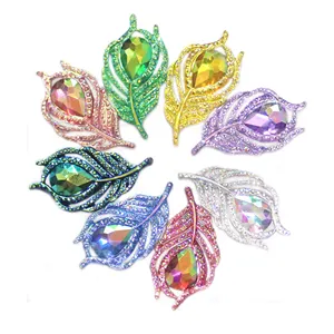 Iridescent AB Color Flat Back Resin Bead 20x38mm Feather Leaf Shape Resin Gems For Craft DIY Decoration