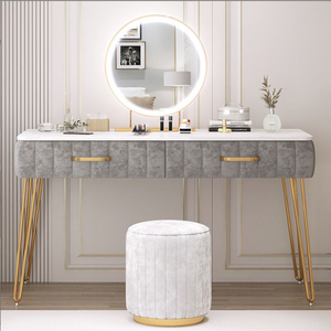 <strong>Make</strong> <strong>up</strong> <strong>Vanity</strong> Table with Marble Top Round Mirror Velvet Dressing Desk Bedroom Furniture - Product Image 5