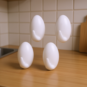 Small Egg Shaped Adhesive <b>Hooks</b> Pack Of 4 White Novelty Wall <b>Hooks</b> For Home <b>Kitchen</b> Bathroom Use - Product Image 3