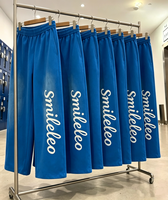 Pantalones de chándal acampanados de algodón 100% con lavado ácido y estampado puff, estilo streetwear personalizado, de pierna ancha para hombre