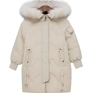 Çocuk aşağı ceket kızlar orta uzun orta büyük kız bebek kapşonlu kürk yaka kalınlaşmış sıcak ceket