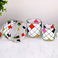 Vente en gros de bougeoirs à effet vitrail personnalisés, motif géométrique en diamant, pot peint à la main, décoration de mariage et de la maison, en vrac