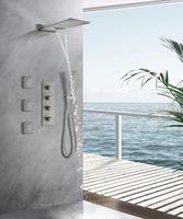 Ensemble de douche encastré moderne noir HLK avec contrôle de température, jet mural et bec cascade pour salle de bain et hôtel, en laiton