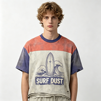 T-shirt vintage color block délavé à l'acide pour homme, en coton épais, avec motif surf délavé par le soleil, coupe oversize, manches courtes