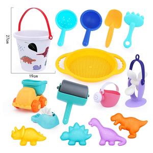Giocattoli della muffa della sabbia del Silicone del dinosauro messi per i giocattoli della spiaggia dei bambini giocattoli all'aperto della spiaggia del Silicone di estate con il secchio e i setacci 15PCS - Product Image 2