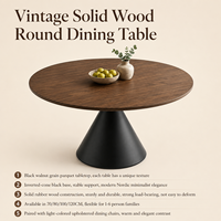 Table à manger ronde rétro en bois massif, plateau en noyer noir, base en bois de caoutchouc, fournisseur OEM ODM Chine