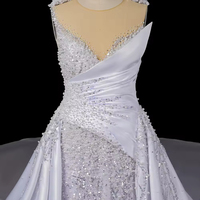 S2399A 2026 Robe de mariée à double couche en voile de soie doux, longue, pour soirée, 2 usages, avec traîne détachable