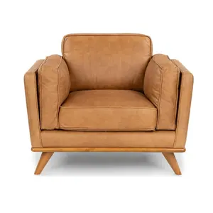 世纪中期休闲椅木腿沙发单人位真皮沙发