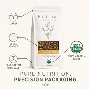 Sachet de nourriture pour <span class=keywords><strong>chien</strong></span> biologique USDA, fond plat, fenêtre transparente, refermable, fermeture éclair, blanc, PET AL PE, pour croquettes, pour marque premium OEM, 900g 1.8kg 3.6kg - Product Image 5