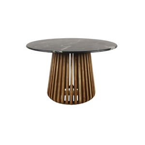 Table à manger traditionnelle rectangulaire en bois massif avec plateau en marbre noir et base en acacia naturel 4 places Design durable - Product Image 5