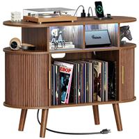 Meuble TV moderne en pierre avec rangement pour disques vinyles, éclairage LED rechargeable, grande capacité, console de salon, mobilier de maison, fabrication américaine