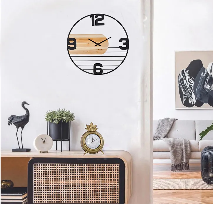Reloj de pared de madera para el hogar, estilo nórdico, números romanos, reloj de pared de metal para la inspiración del hogar
