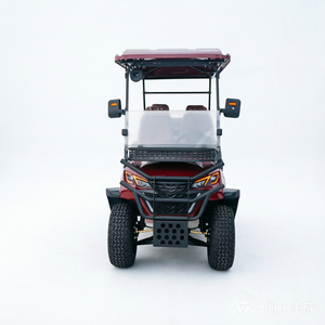 Voiturette de golf électrique rouge vin à quatre places avec benne arrière - Product Image 1