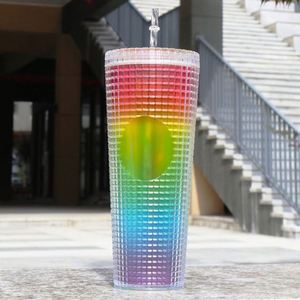 24oz 710ml Double Wall Bling Acrylic Plastic Tumbler Reusable Cup With Straw - Product Image 1