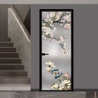 Portes en verre artistiques pour salles de bain et cuisines : Portes en verre trempé à double vitrage en alliage titane-magnésium de style chinois