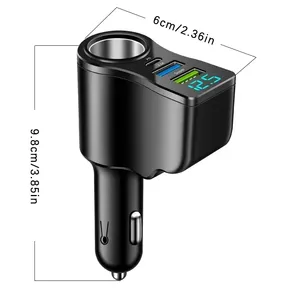 ที่ชาร์จในรถยนต์ 4 in 1 66W พร้อมช่องเสียบแยก USB Type C ชาร์จเร็วพิเศษ พร้อมหน้าจอแสดงแรงดันไฟฟ้าแบบดิจิตอล อุปกรณ์แปลงไฟในรถยนต์ - Product Image 1