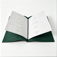 Menu de restaurant personnalisé en daim vert foncé, logo monogramme en relief, pages intérieures remplaçables, menu de luxe pour hôtel, café