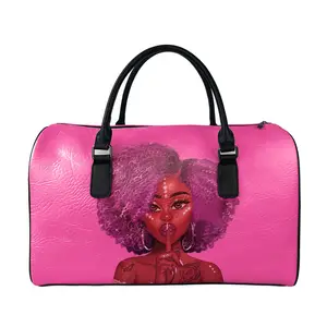 非洲女孩艺术印花可水洗纯旅行包户外旅行手提包真皮行李包女