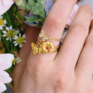 ชุดเครื่องประดับแฟชั่น สแตนเลส ลายดอกเดซี่ ประดับเพทายสีส้ม สร้อยคอ แหวน ต่างหู สำหรับงานปาร์ตี้ - Product Image 4