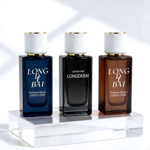 LONGDEBAI New Arrival Custom 50ml <b>Perfume</b> <b>Bottle</b> Empty square Custom Color Glass <b>Bottle</b> Crimp Pump <b>Perfume</b> <b>Bottle</b> With White Lid - Product Image 1