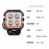 Projecteur de travail LED 20W, carré 2,85 pouces, blanc ambre bicolore, IP67, 10-30V DC 12V 24V, pour camion, SUV, éclairage de roche, jaune, 4x4, tout-terrain