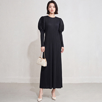 Robe longue plissée pour femme grande taille, prête à être expédiée, avec manches lanternes 3D bouffantes, longueur cheville, expédition sous 7 jours, robe technique plissée