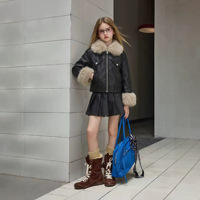 Ensemble de mode automne-hiver pour enfants, veste courte en PU à col en fourrure et jupe plissée pour séance photo