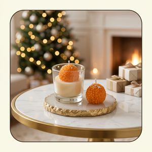 Mini porte-bougie en verre rond avec bougie Ladoo orange, décoration de Noël pour la maison, réutilisable, résistant à la chaleur - Product Image 3