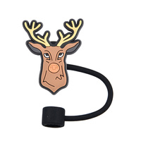 Capuchons de paille en silicone 10MM à thème chasse en plein air, motif cerf 2D, réutilisables, anti-poussière, breloques pour pailles à boire