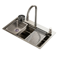 Volant pluie cascade évier ménage lave-vaisselle bassin intelligent en acier inoxydable éviers de cuisine évier de cuisine moderne avec cascades