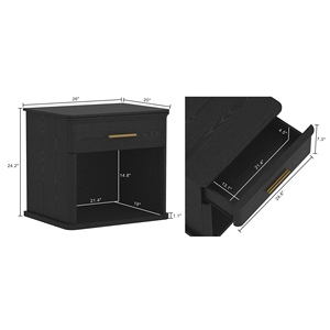 Black Nightstand With Drawer And <b>Open</b> Shelf <b>Storage</b> For Bedroom Use - Product Image 3