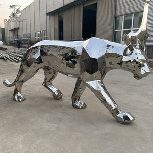 Scultura Geometrica di Leopardo in Acciaio Inossidabile, Statua di <span class=keywords><strong>Pantera</strong></span> Lucidata a Specchio per Ingressi di Ville, Hotel e Decorazioni da Giardino - Product Image 4