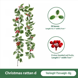 Guirlande artificielle de baies rouges pour Noël et le Nouvel An, décoration intérieure, <span class=keywords><strong>plantes</strong></span> d'<span class=keywords><strong>extérieur</strong></span>, festival saisonnier, fête, <span class=keywords><strong>porte</strong></span>, fenêtre, mur, vigne suspendue - Product Image 5