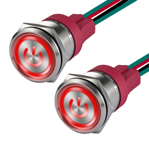 Interruptor de Botón Pulsador Metálico con Bloqueo, Impermeable IP65, Anillo LED Iluminado, Cabeza Plana, 16mm 19mm 22mm, 12V 15A, Aluminio - Product Image 1