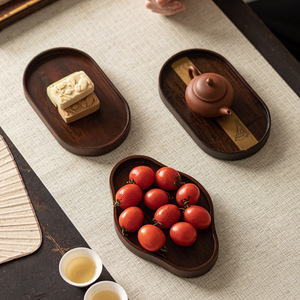 Plateau à thé en bois massif avec support pour théière, plateau de service minimaliste de style zen pour cérémonie du thé, fabriqué à la main - Product Image 2