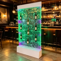 Fontaine murale à bulles en acrylique étanche avec panneau LED, porte-vin et éclairage RGB changeant de couleur, cloison d'eau intérieure pour la décoration de bar à domicile