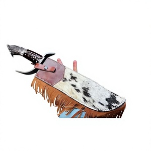 Couteau de chasse Damas à lame fixe, bord droit, manche en bois de cerf avec étui en cuir pour le camping et les activités de plein air - Product Image 6