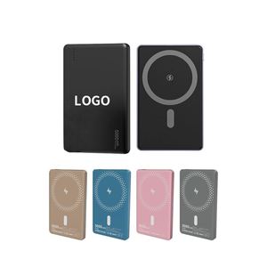Ultra Thin Wireless Power Bank Aluminum Alloy Pocket Size 5000 Magnetic Fast Charging Powerbank with Logo - Product Image 2