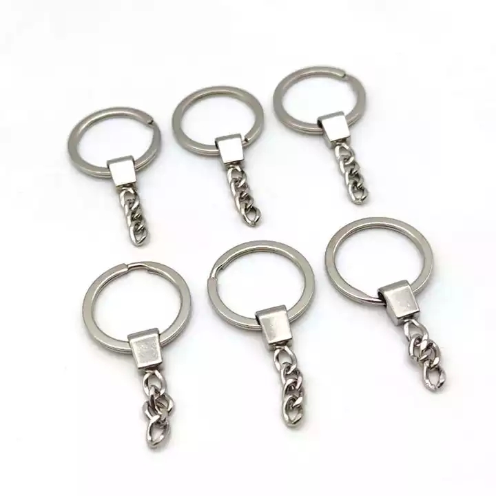 Porte-clés en métal fendu de 1 pouce 25mm avec chaîne Porte-clés plaqué nickel Anneau de porte-clés couleur argent Porte-clés personnalisé