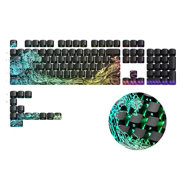 XVX Wave of Kanagawa IMD-Tech Keycap Set OEM Profile Shine-Through 118 Keys PC PE Material Custom Mechanical Keyboard Keycaps