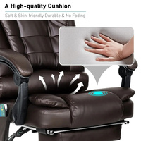 Chaise de bureau ergonomique en cuir suédé gris, avec massage, vibration, chaleur, fauteuil inclinable de direction, chaise d'ordinateur avec repose-pieds