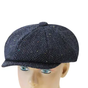 Baker Boy 8 Panels Casquettes de gavroche pour hommes Chapeaux de lierre en tweed de laine Casquette plate personnalisée Man Gatsby