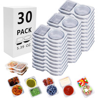 Contenant jetable en plastique à double compartiment avec couvercle pour sauces et collations – Idéal pour les fêtes, les voyages et le camping