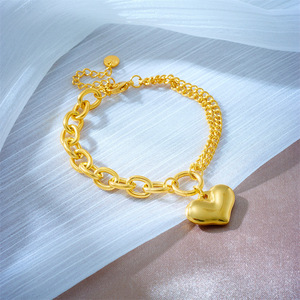 Heart Shape <b>Titanium</b> Steel Bracelet Gold Color <b>Chain</b> Charm Unisex Fashion Jewelry Gift B408 - Product Image 2