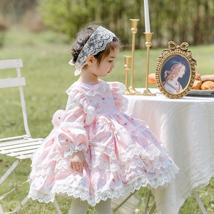 <span class=keywords><strong>Abiti</strong></span> Lolita per Bambine, Vestiti Floreali Rosa per Matrimoni, Feste di Compleanno, Abito Spagnolo, Costume da Ballo per Palcoscenico - Product Image 4