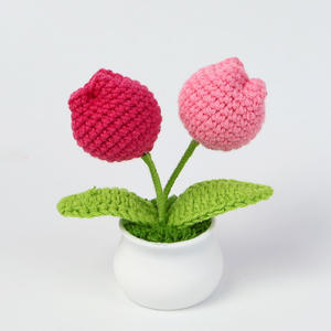 Popular graduación individual/<span class=keywords><strong>doble</strong></span>/triple cabeza ganchillo flor lana hilo simulación pequeño tulipán planta en maceta hogar Oficina Escritorio - Product Image 6