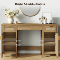 Bureau de maquillage pliable en bois avec 3 tiroirs et 2 armoires, étagères réglables et miroir coulissant